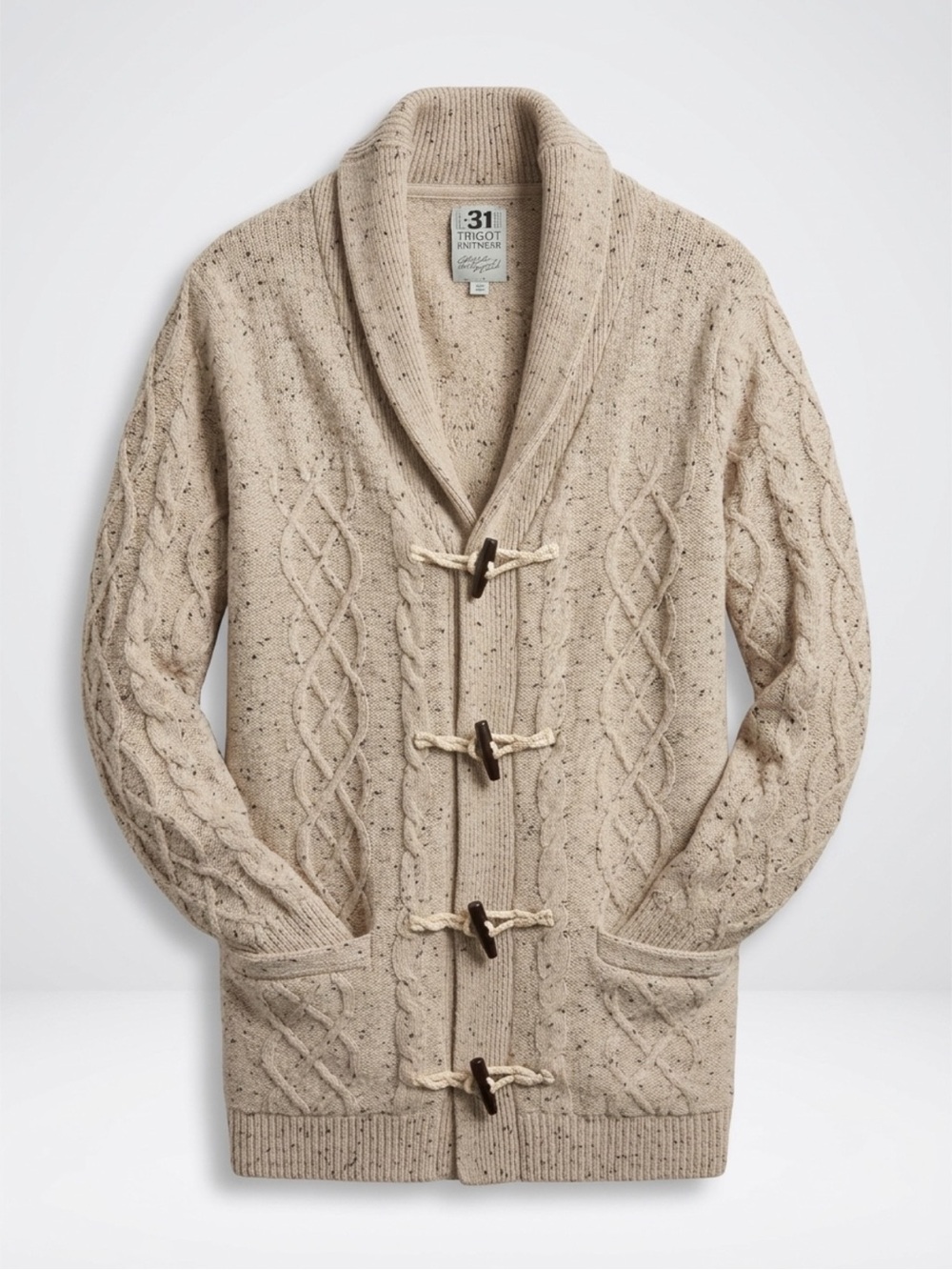 Simons Oatmeal Speckle Shawl-Collar Toggle Cardigan